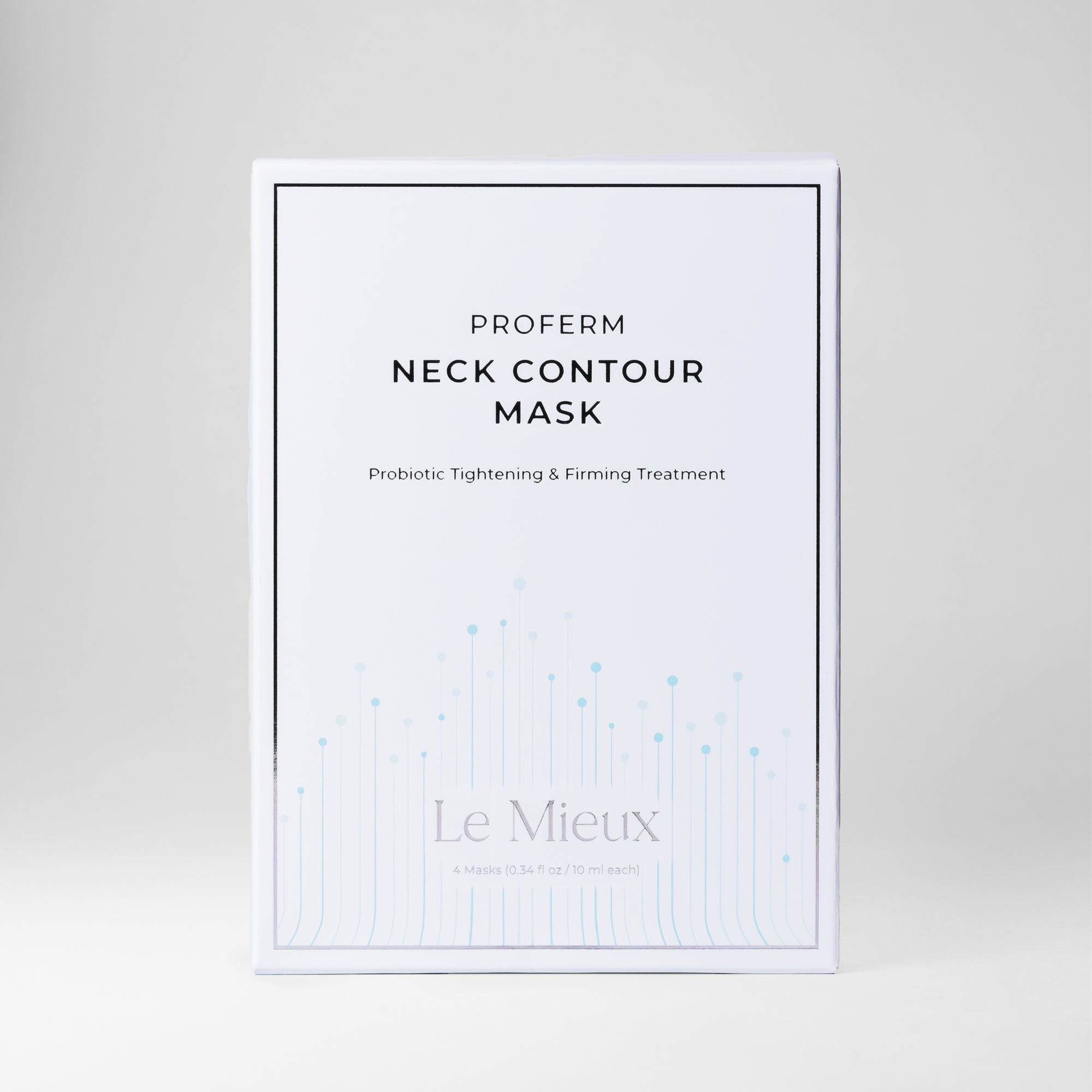Light blue box of Proferm Neck Contour Mask isolated on a light grey background 